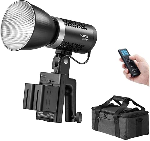 【Godox正規代理店】Godox ML60 手持ち式LEDビデオライト 60W 5600K 昼光バランス 撮影補助光 CRI96 TLCI97 16グループ32チャネル99ID 8つのプリセットFX照明効果 静音ファンモード デュアルパワーソリューション