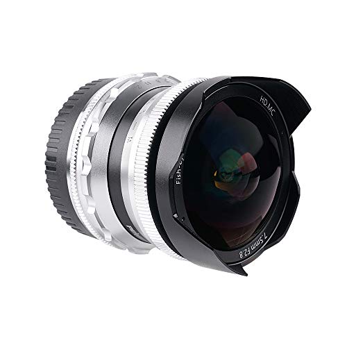 PERGEAR 7.5mm F2.8 カメラ交換レンズ 超広角 魚眼レンズ 手動式 焦点固定レンズ パナソニック G/GH/GX、オリンパス EP/EM/EPL M4 / 3ミラーレスシリーズカメラに対応(M4 / 3マウント, シルバー)